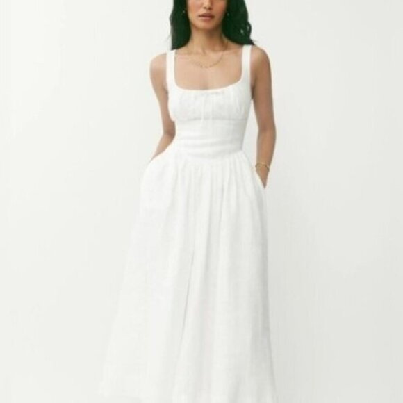 NEW Reformation Balia Linen Sleeveless Midi Dress in White | US 4 UK 8 - Picture 1 of 15